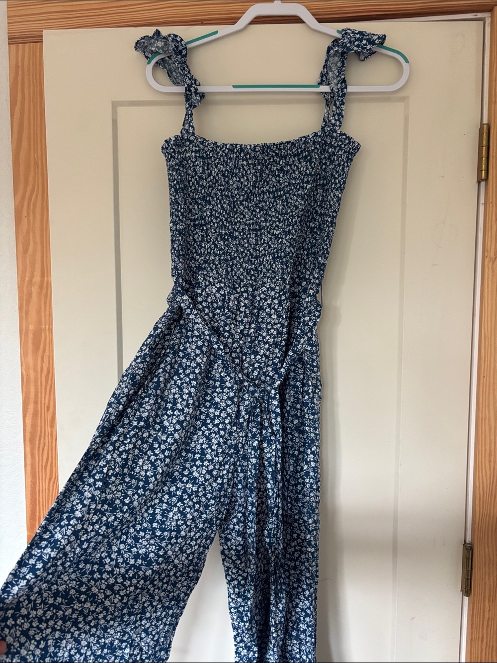 Baltic Born Navy Blue Floral Smocked Jumpsuit with Tie Straps